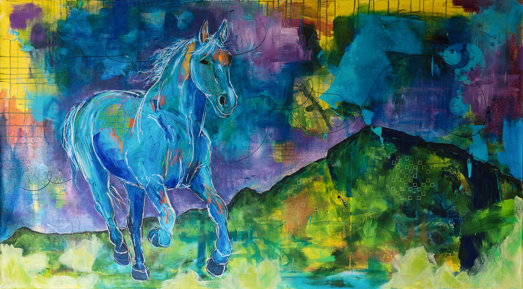 large colourful horse painting semiabstract